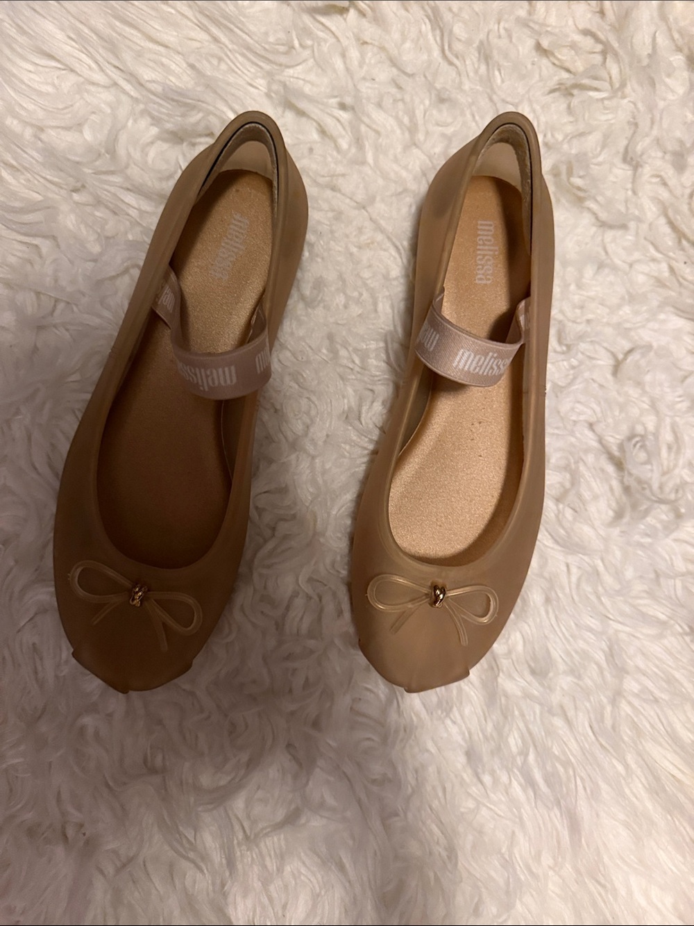 Melissa Girls' Beige Jelly Ballet Flats with Bow and Elastic Strap
